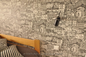 Tapeta rysunkowa Paris w sypialni